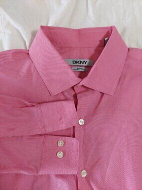 DKNY Men's 16.5 32/33 Slim-fit Dress Shirt Natural Stretch Vibrant Pink Hue